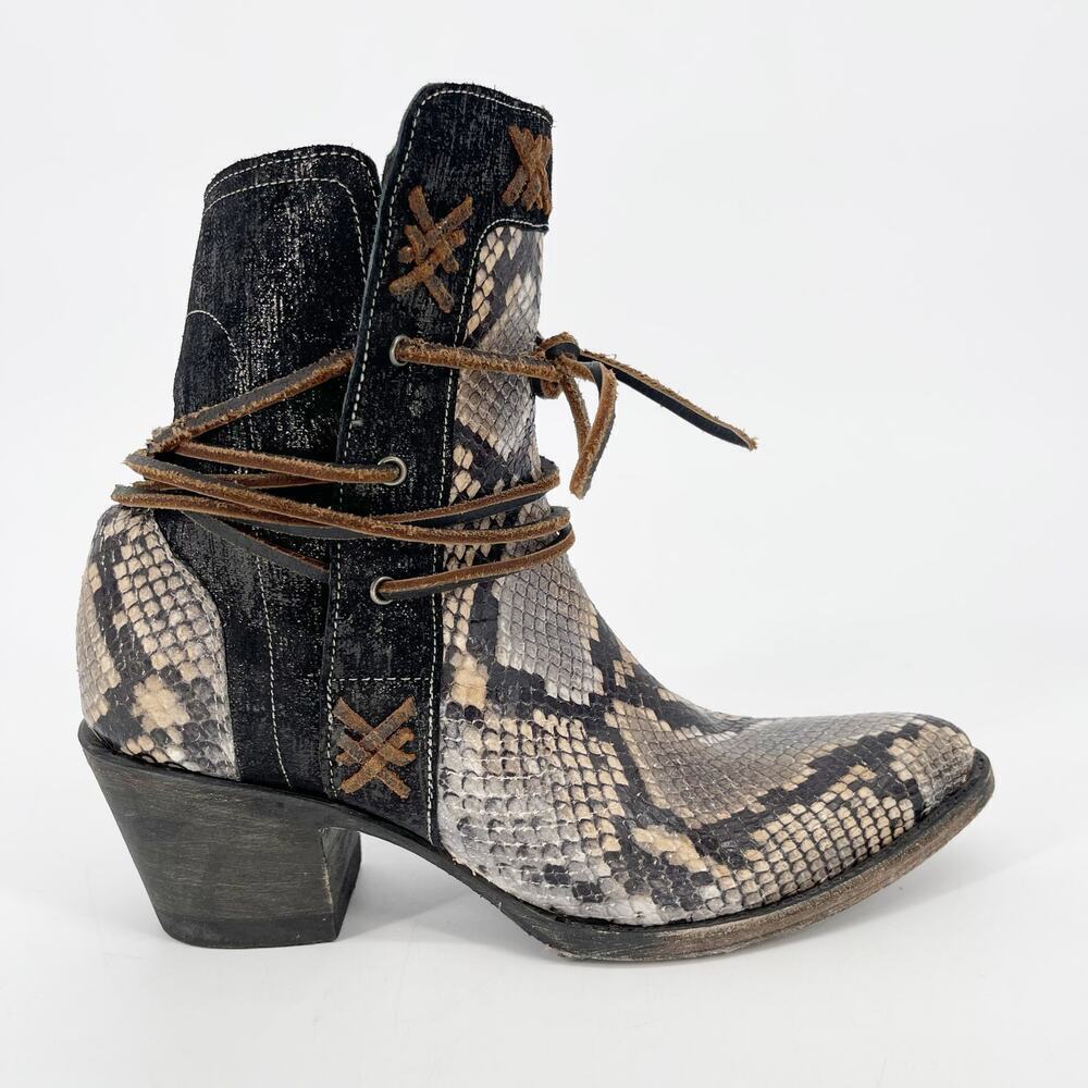 Old Gringo Yippee Ki Yay Brown Black Evant Snakeskin Western Cowgirl Bootie sz 7 - Picture 2 of 10